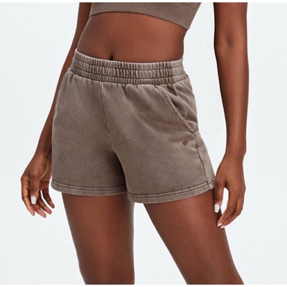 Fabletics Women's Daniella Terry Shorts Frontier Brown Athleisure Outdoors Yoga